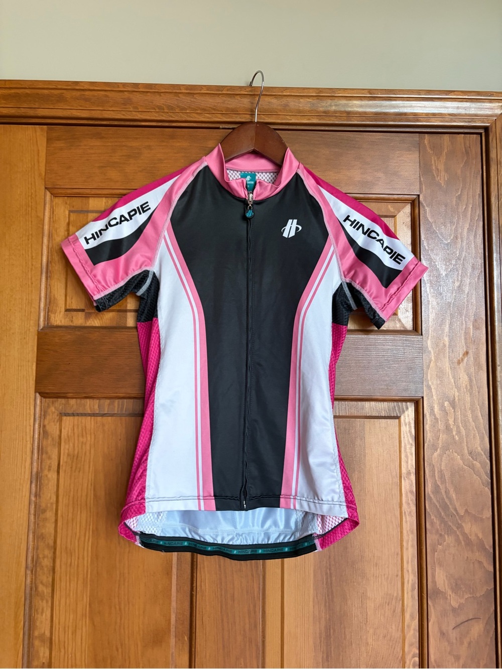 Hincapie Pink & Black Women's Short Sleeve Cycling Jersey Sz M Full Zip Pockets